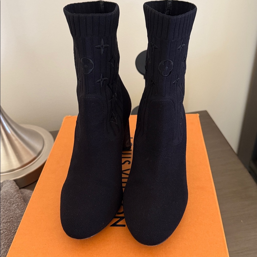 Louis Vuitton Black Heeled Boots with Monogram Detail - Picture 2 of 5